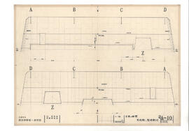 大島町立第三中学校・体育館; 資料名称:2通り斜壁 目地割 型枠割付; 縮尺:1:50